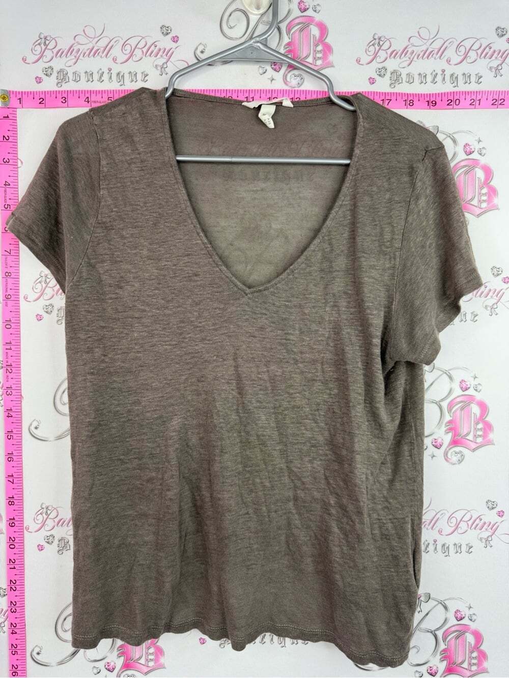 H&M linen tshirt V-Neck Short Sleeve Tee - Taupe Brown